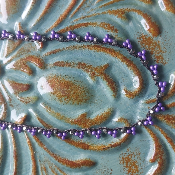 Bohemian Crochet Necklace, Purple Brown & Silver Handcrafted by Rust Be… - Picture 3 of 12